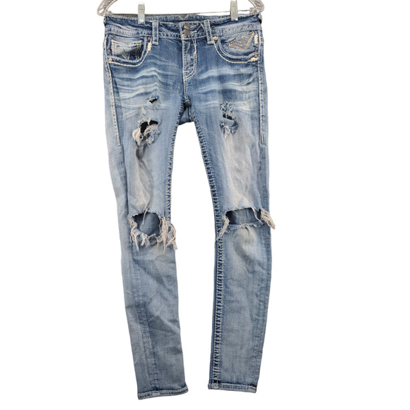 Vigoss Womens The Chelsea Skinny Jeans Blue 29x31 Denim Distressed - Picture 1 of 14
